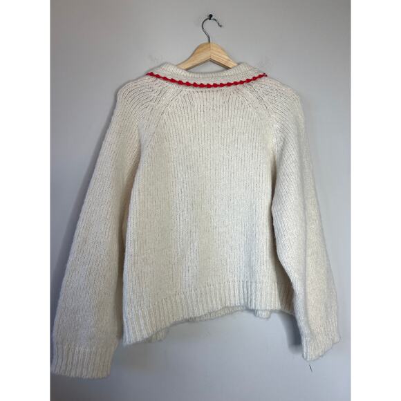 NEW The Great. Crochet Collar Mid-Weight Knit Long Sleeve Soft White Cherry - Picture 6 of 7
